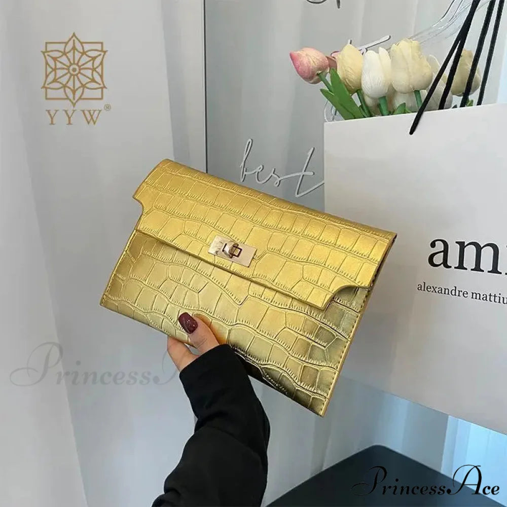 Slim Envelope Alligator Design Wristlet Gold wristlet-250126