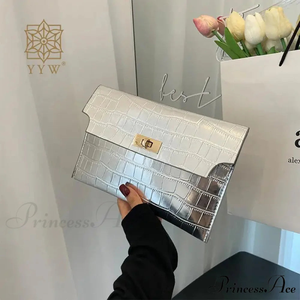 Slim Envelope Alligator Design Wristlet silver wristlet-250126