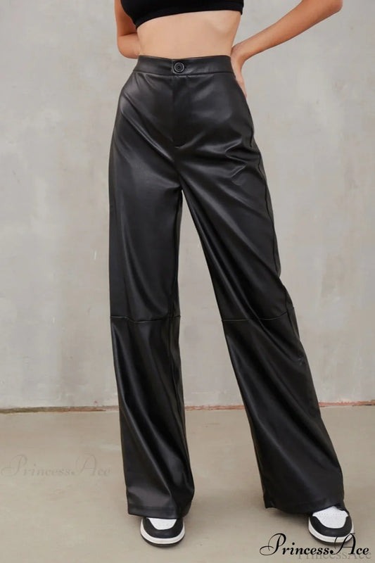 Slim Faux Leather High Waist Wide Leg Pants