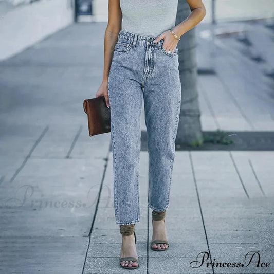 Slim Fit High-Waist Vintage Streetwear Casual Blue Denim Jean Blue / S