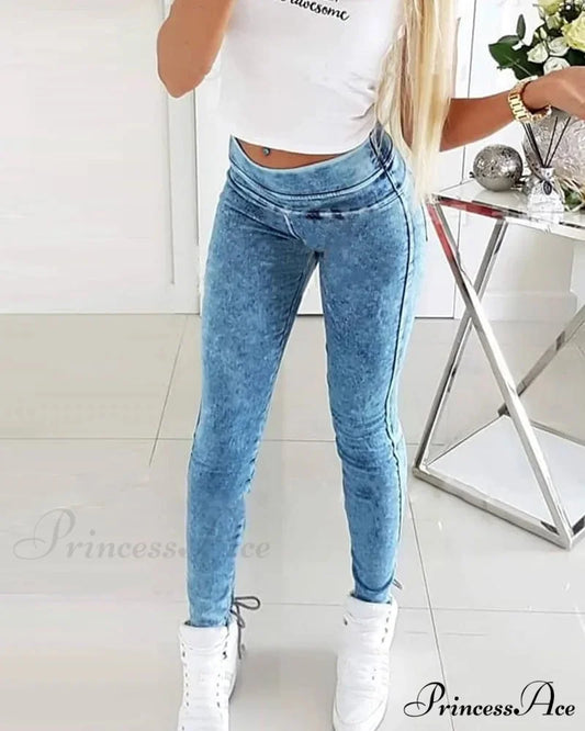 Slim-Fit Lace Up for Women Spring Autumn Fashion Streetwear Trousers Mid Waist Denim Pencil Pants Jean