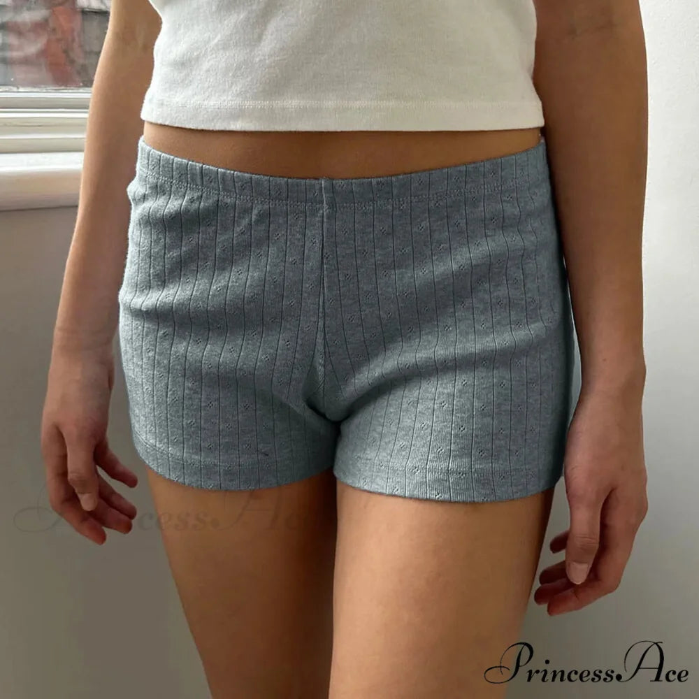 Slim Fit Retro Kawaii Solid Front Button Down Elastic Waist Pajamas Short GRAY / S