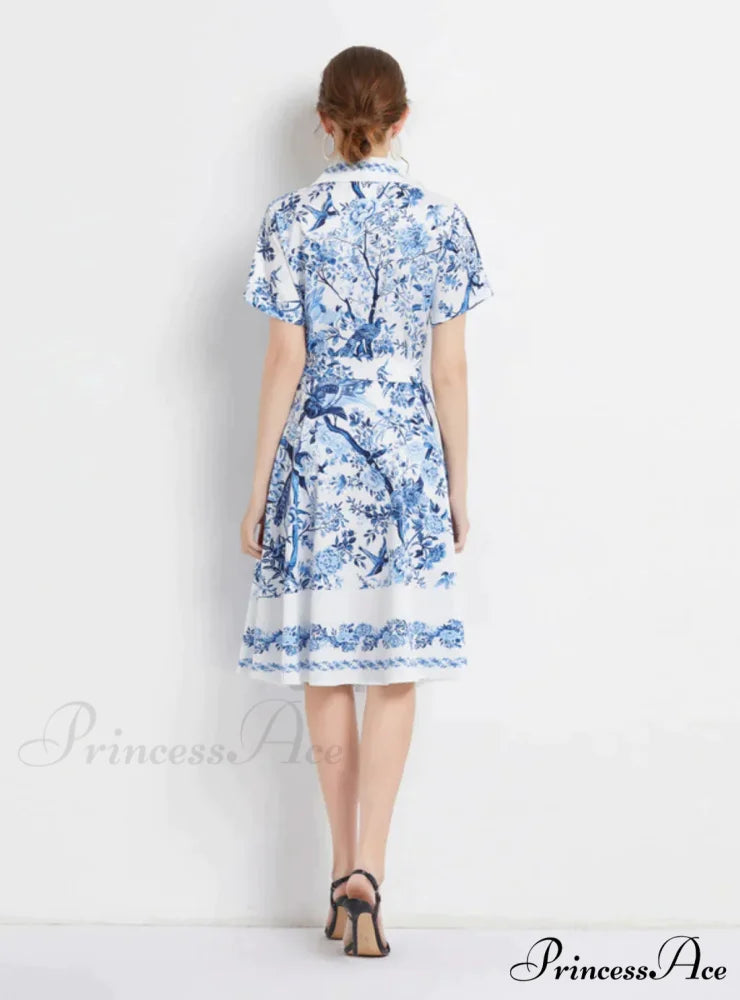 Slim-Fit Short-Sleeved Dress M / blue
