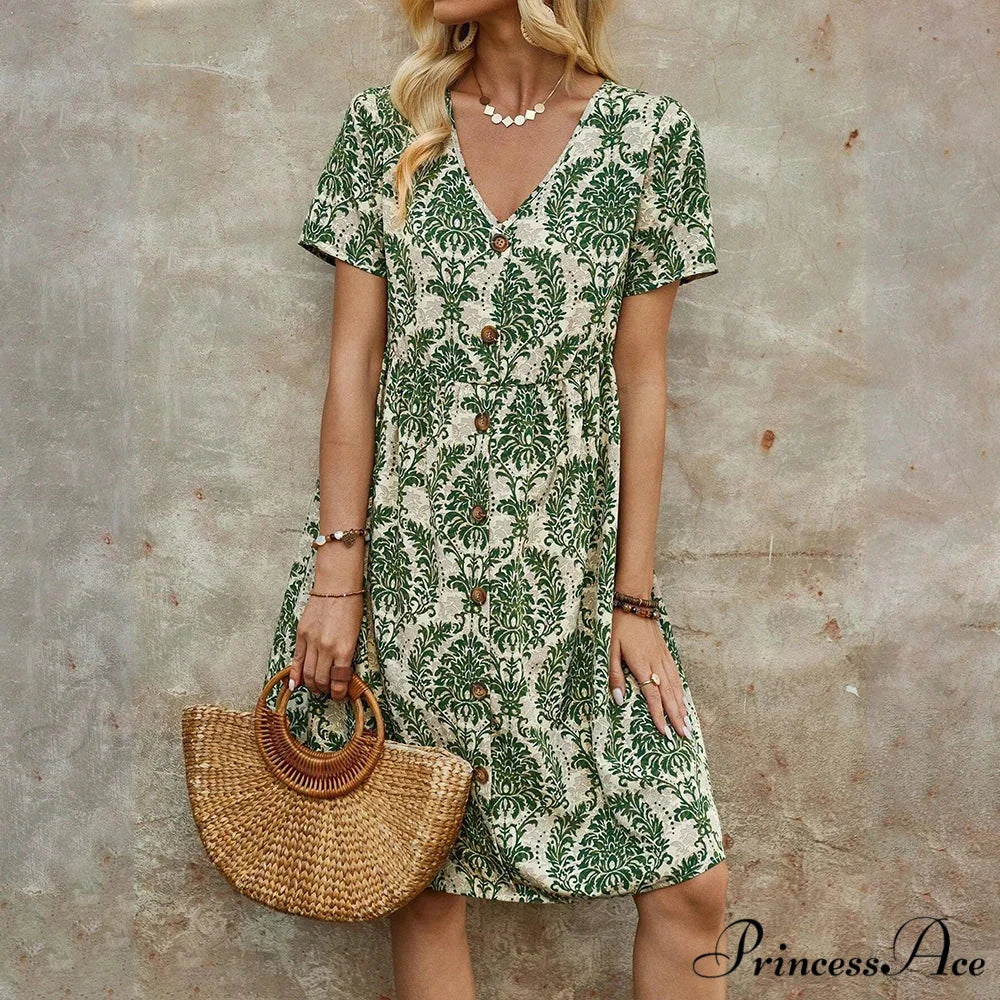 Slim Flower Casual Slim Summer Sundress green / S oldfloraldress-250126