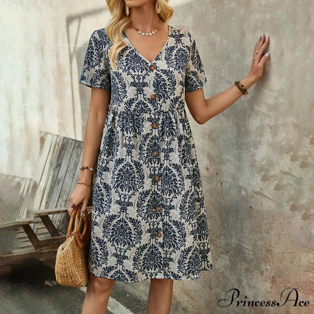 Slim Flower Casual Slim Summer Sundress oldfloraldress-250126
