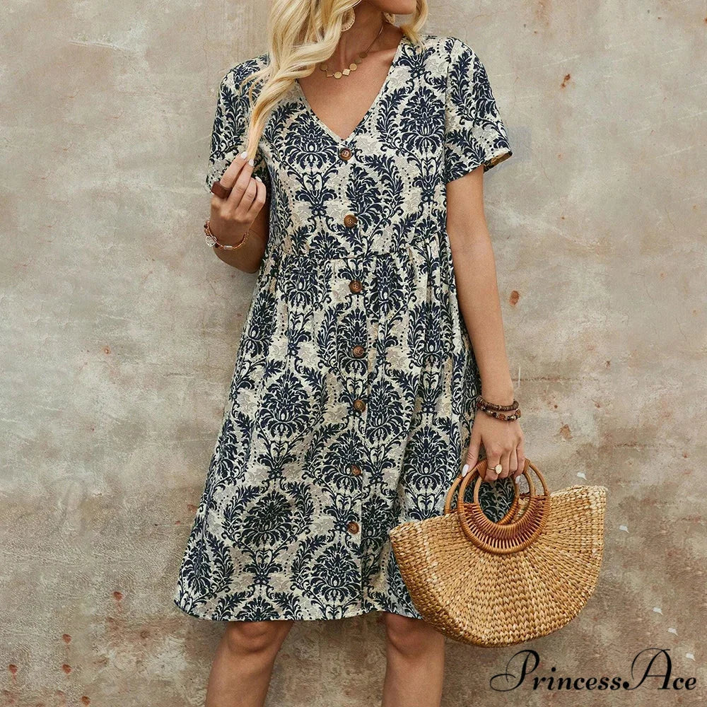 Slim Flower Casual Slim Summer Sundress oldfloraldress-250126