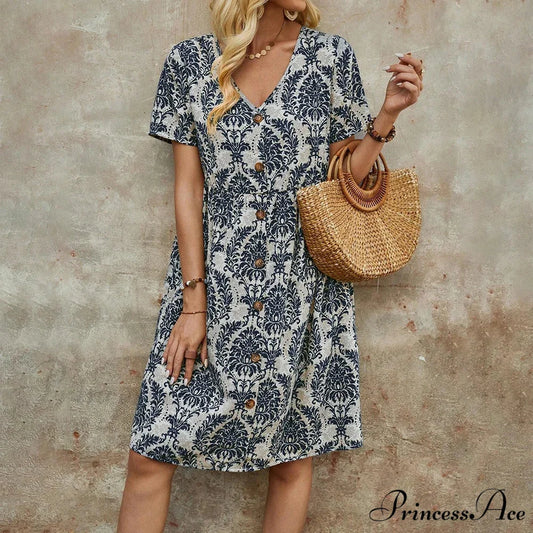 Slim Flower Casual Slim Summer Sundress oldfloraldress-250126