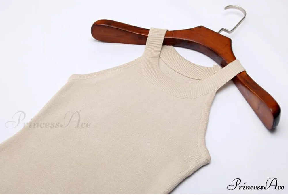 Slim Knitting Halter Camisole Tops apricot / 40-60kg