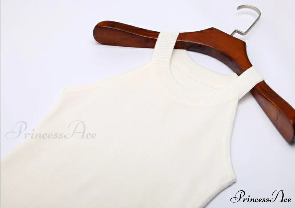 Slim Knitting Halter Camisole Tops white / 40-60kg