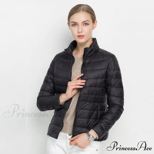 Slim Puffer Portable Windproof Down Coat Black / S