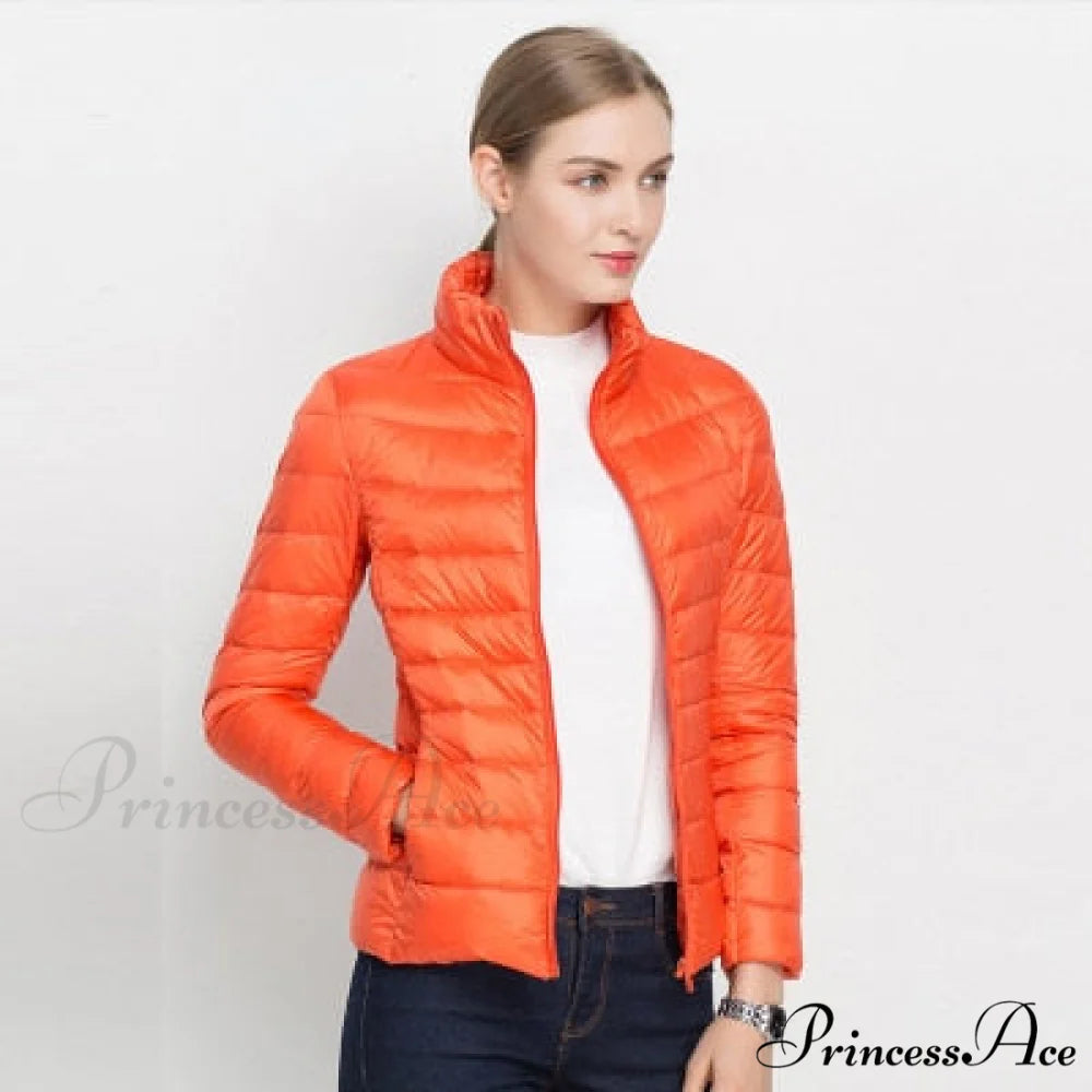 Slim Puffer Portable Windproof Down Coat Orange / S