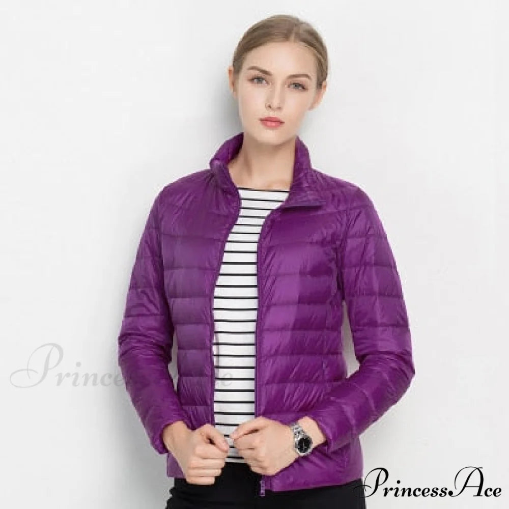 Slim Puffer Portable Windproof Down Coat Purple / S