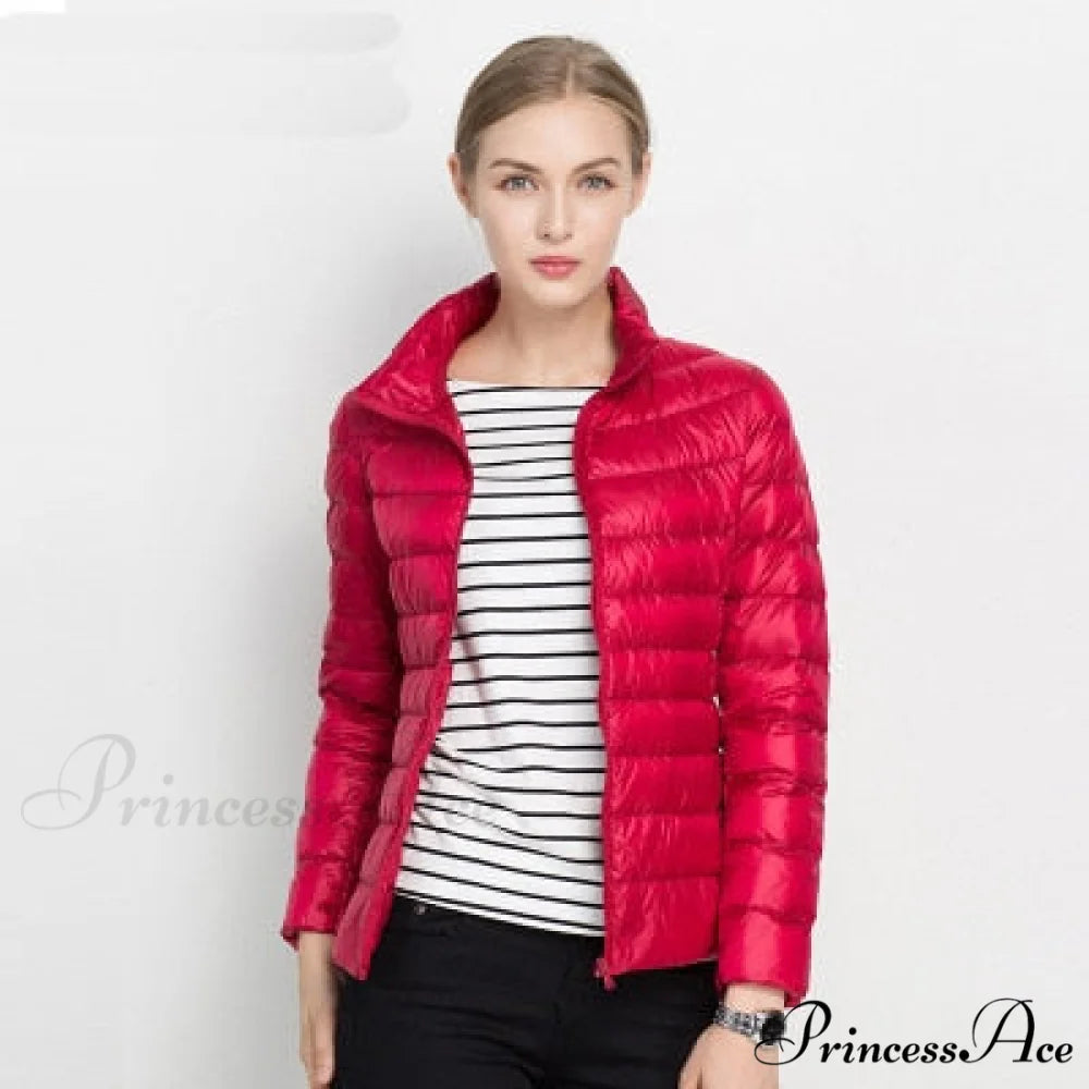Slim Puffer Portable Windproof Down Coat Red / S