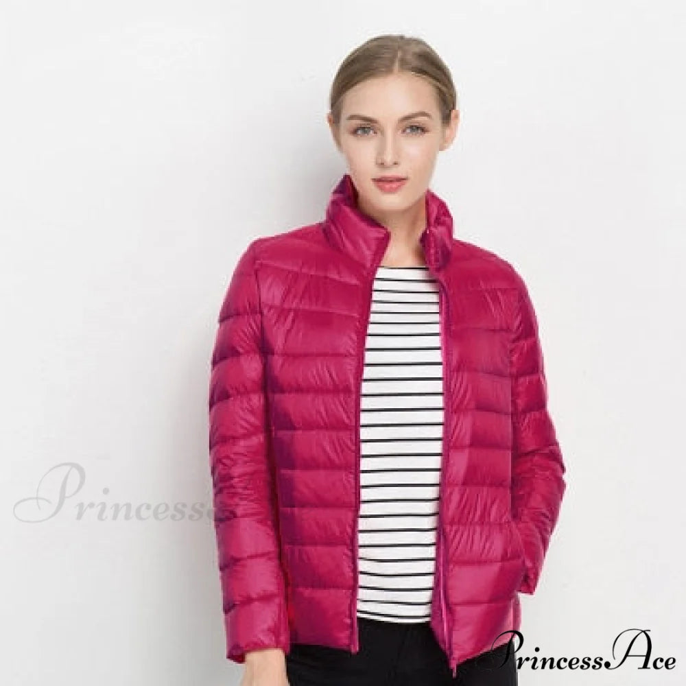 Slim Puffer Portable Windproof Down Coat Rose red / S