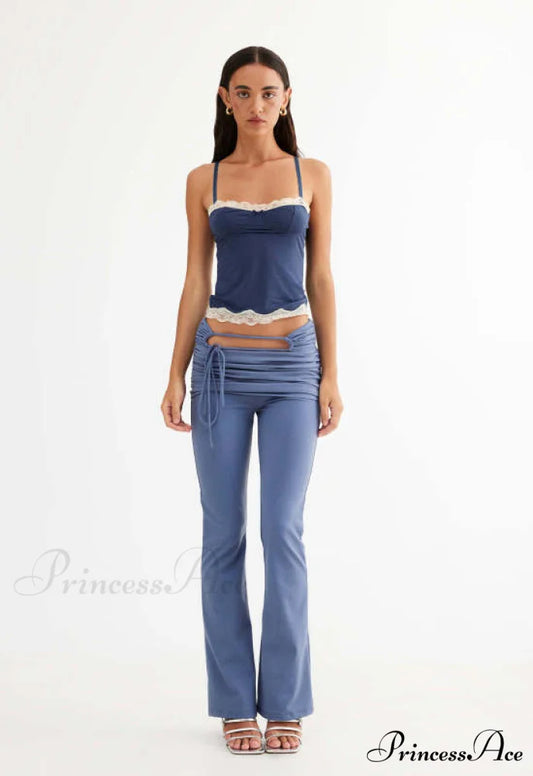 Slim Sexy Patchwork Fit Lace Camisole Blue / S