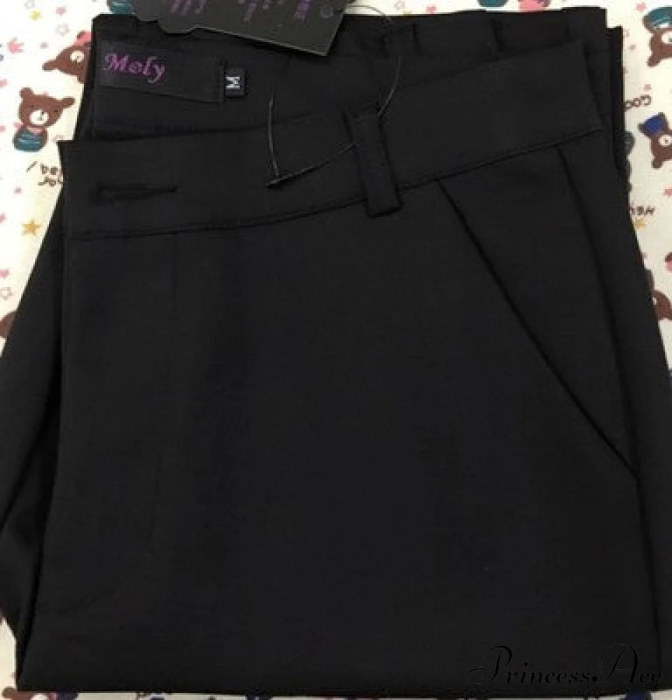 Slim Straight All Match Casual Capris Pants black / S