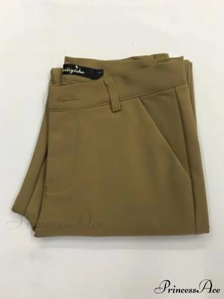 Slim Straight All Match Casual Capris Pants brown / S