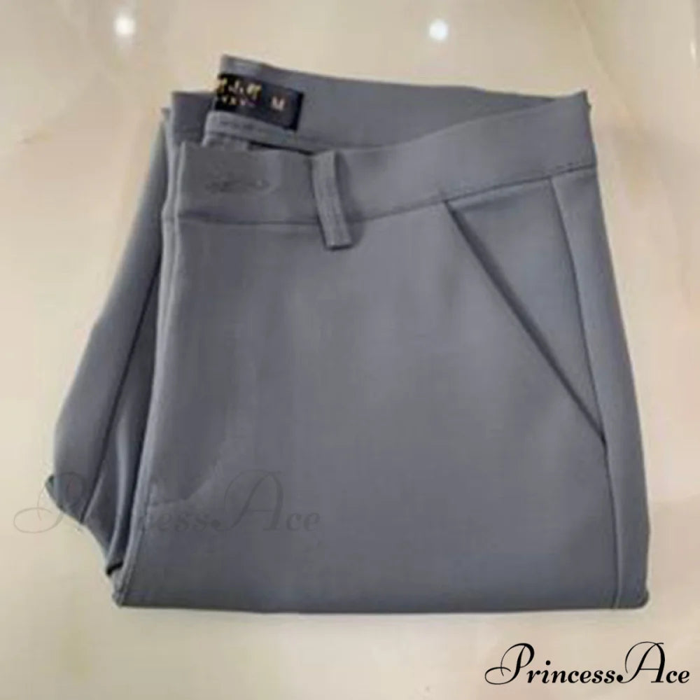 Slim Straight All Match Casual Capris Pants Deep gray / S