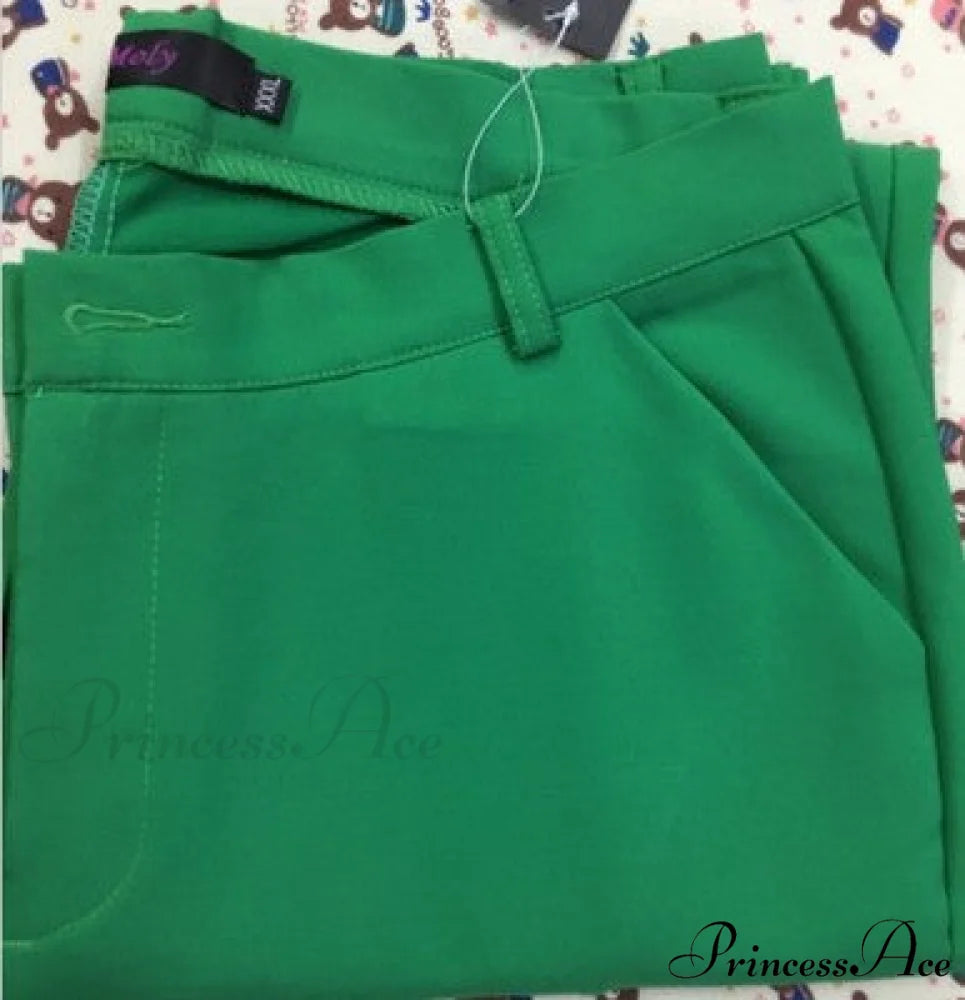Slim Straight All Match Casual Capris Pants Emerald green / S