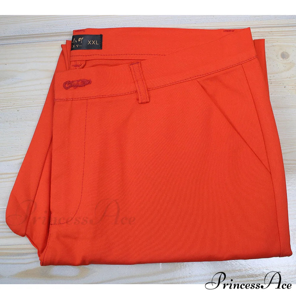 Slim Straight All Match Casual Capris Pants orange red / S