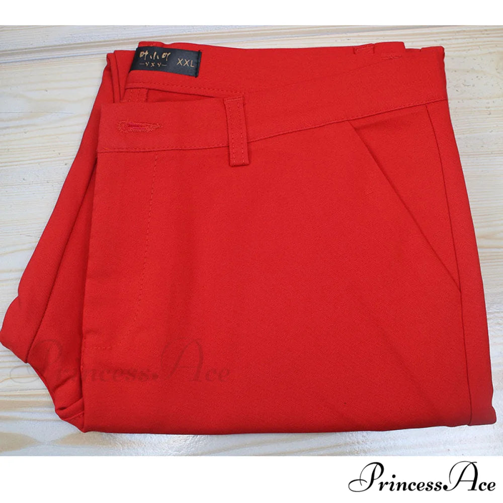 Slim Straight All Match Casual Capris Pants red / S