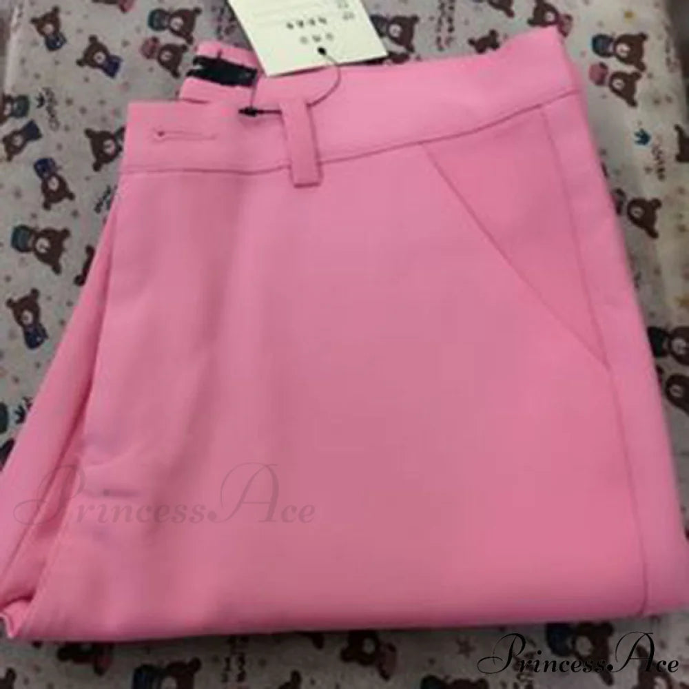 Slim Straight All Match Casual Capris Pants rose pink / S