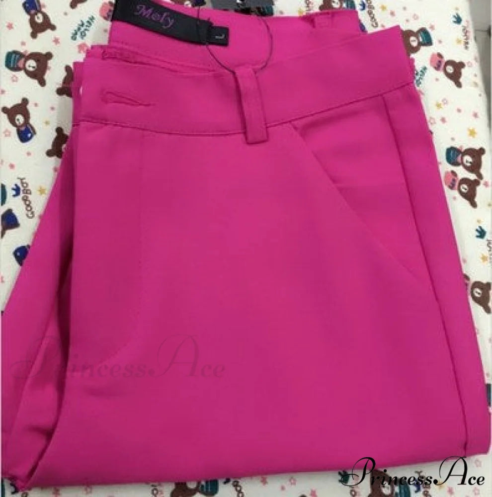 Slim Straight All Match Casual Capris Pants rose red / S