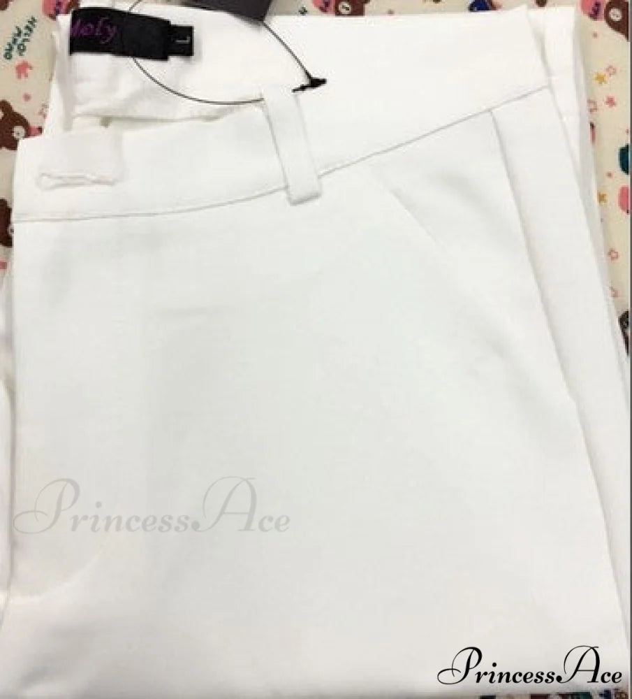Slim Straight All Match Casual Capris Pants white / S