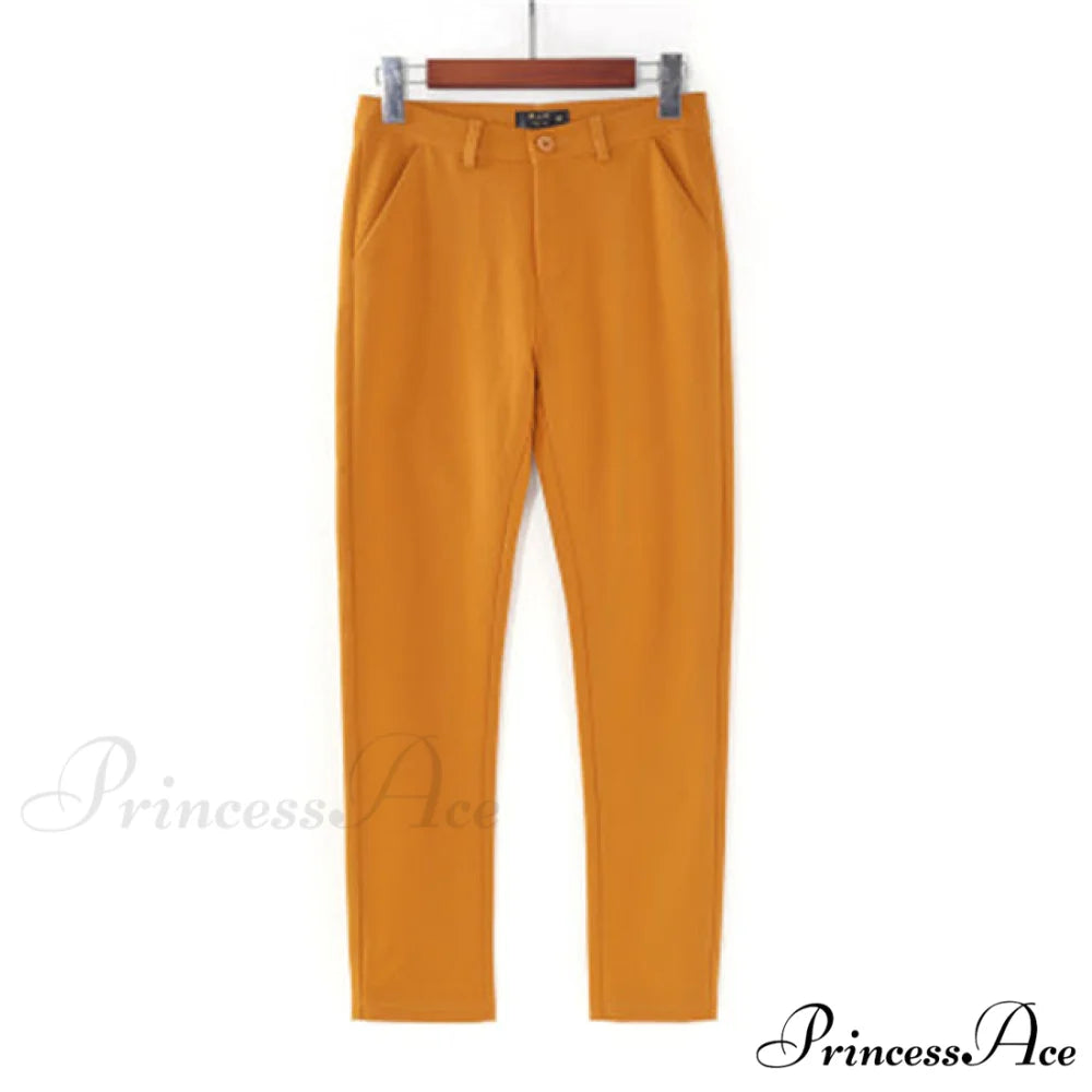 Slim Straight All Match Casual Capris Pants yellow / S