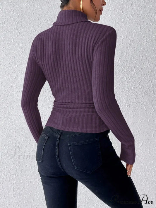 Slim Turtleneck Jumper Fitted Long Sleeve Knit Blouse Women knittop-250126