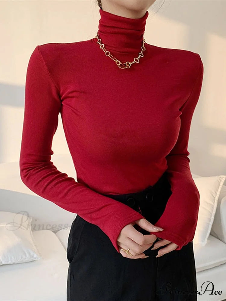 Slim Velvet Turtleneck Minimalist Tops