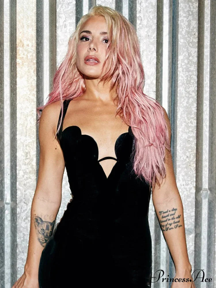 Sling Deep V Neck Black Party Dress Black / XS