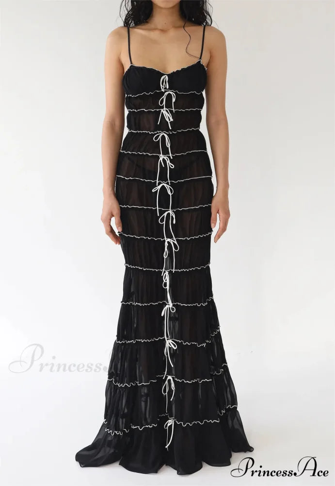 Sling Folded Sheer Mini Dress black / S minidress-250223