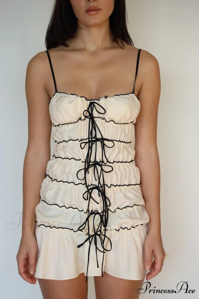 Sling Folded Sheer Mini Dress white 1 / S minidress-250223