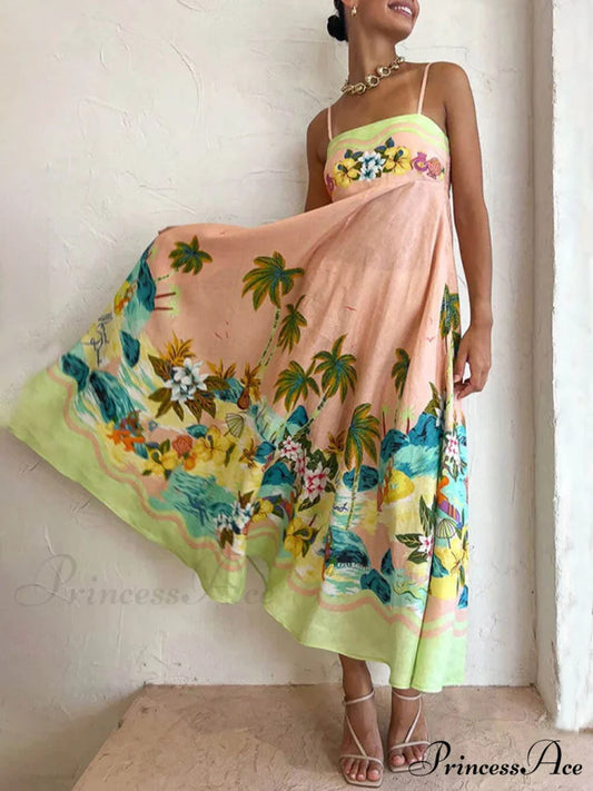 Sling Printed Stylish Casual Midi Dress