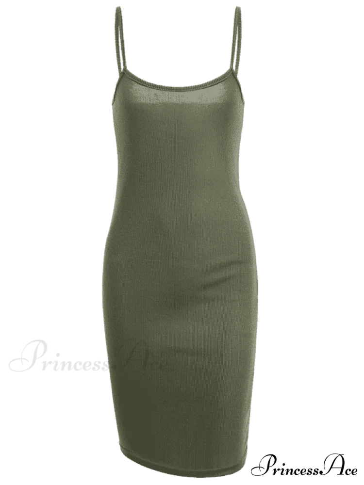 Slip Bodycon Ribbed Slit Dress L / BLACK