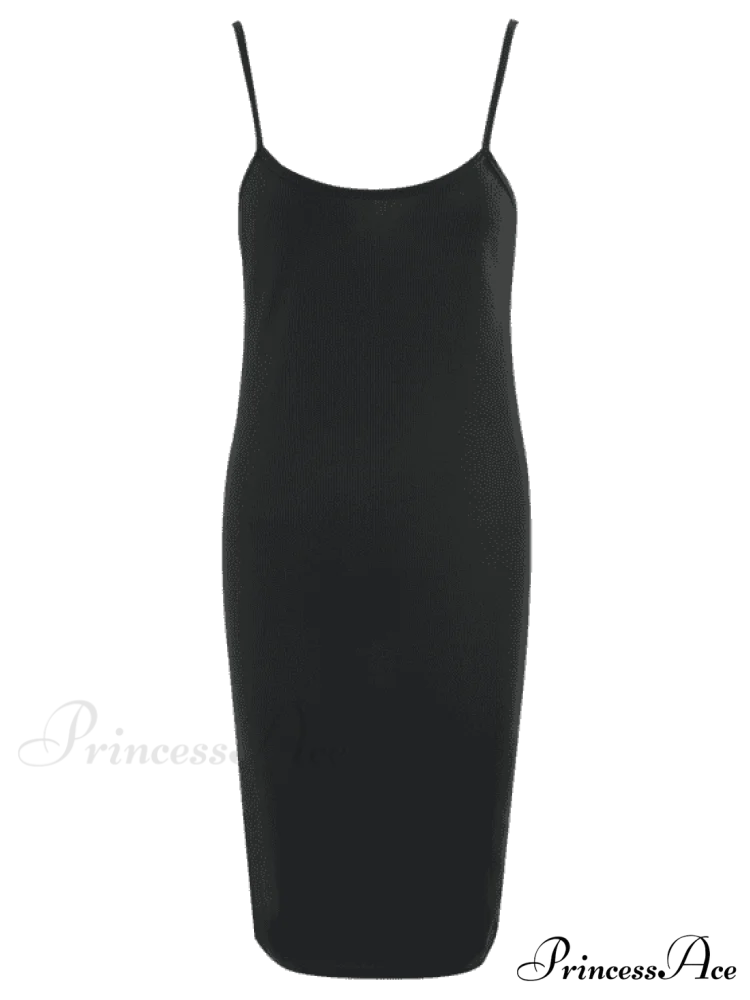 Slip Bodycon Ribbed Slit Dress M / BLACK