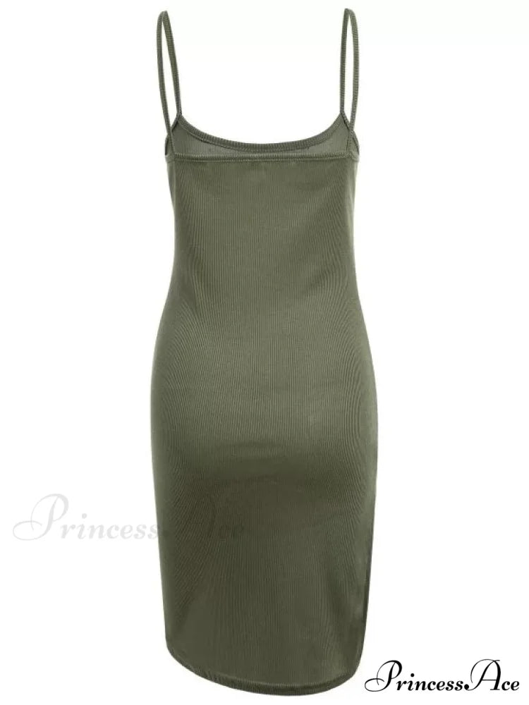 Slip Bodycon Ribbed Slit Dress XL / ARMY GREEN