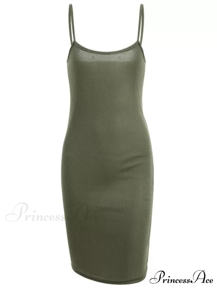 Slip Bodycon Ribbed Slit Dress XL / BLACK