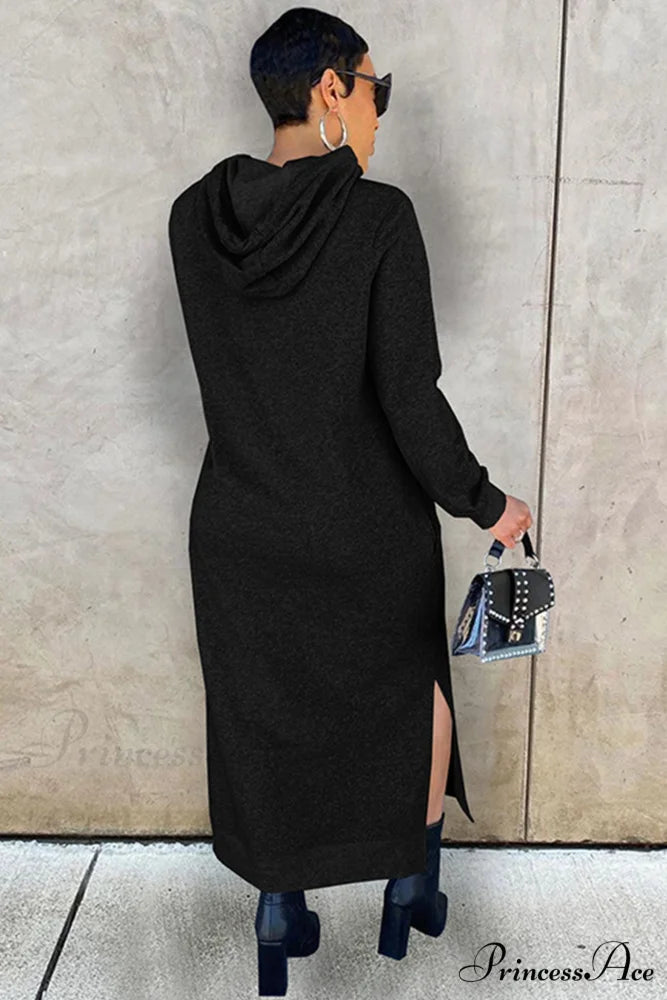 Slit Hem Hoodie Dress Black / L