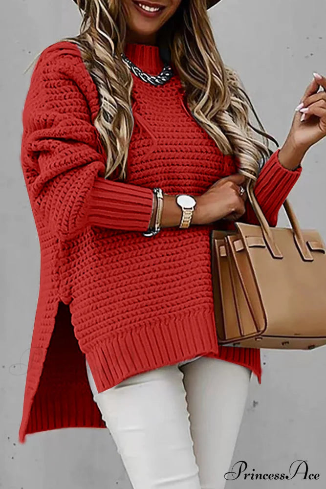 Slit Neck Round Sweater