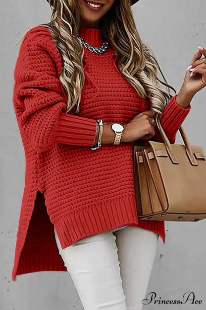 Slit Neck Round Sweater