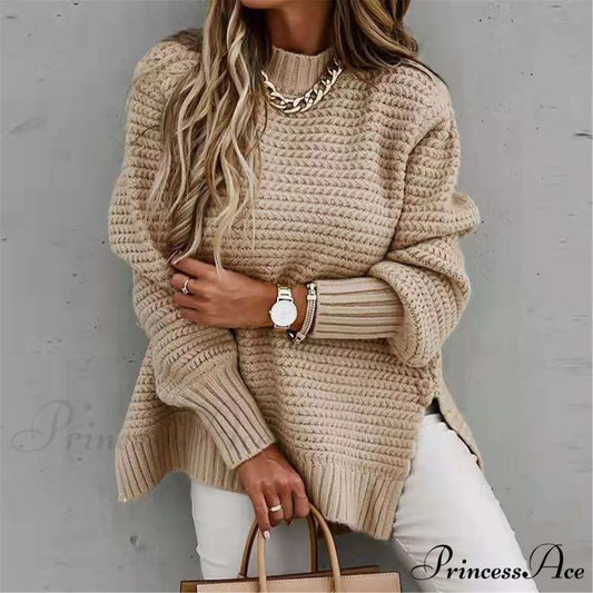 Slit Neck Round Sweater
