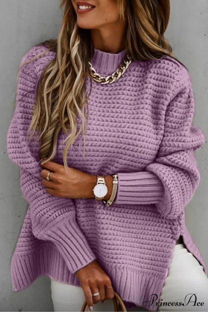 Slit Neck Round Sweater