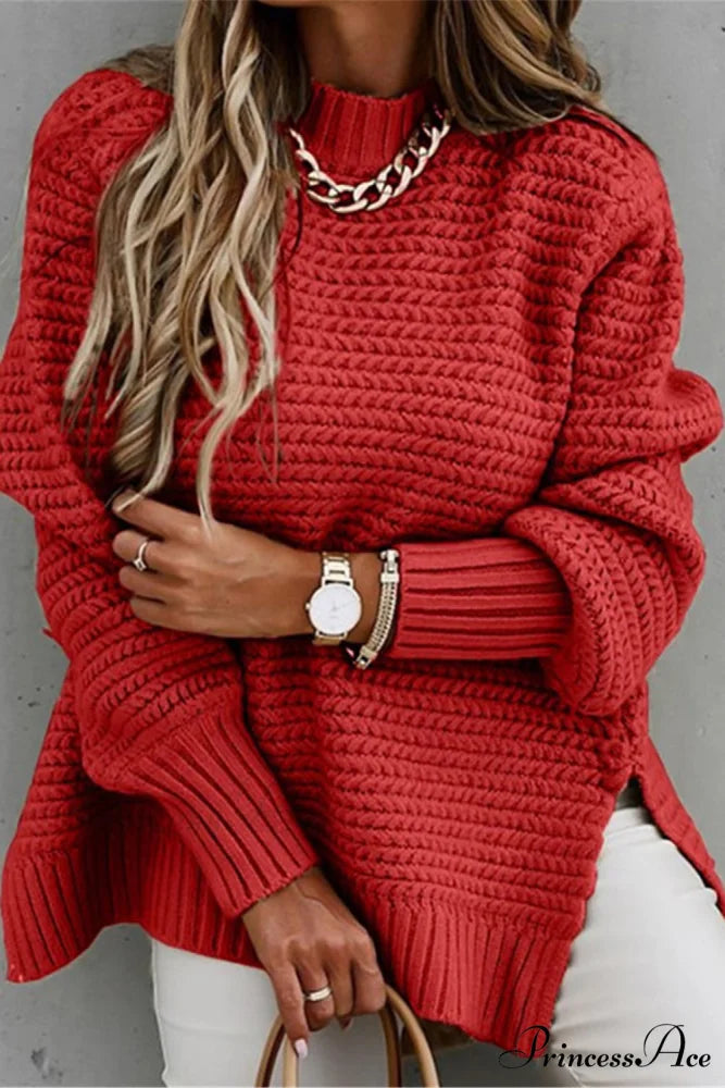 Slit Neck Round Sweater