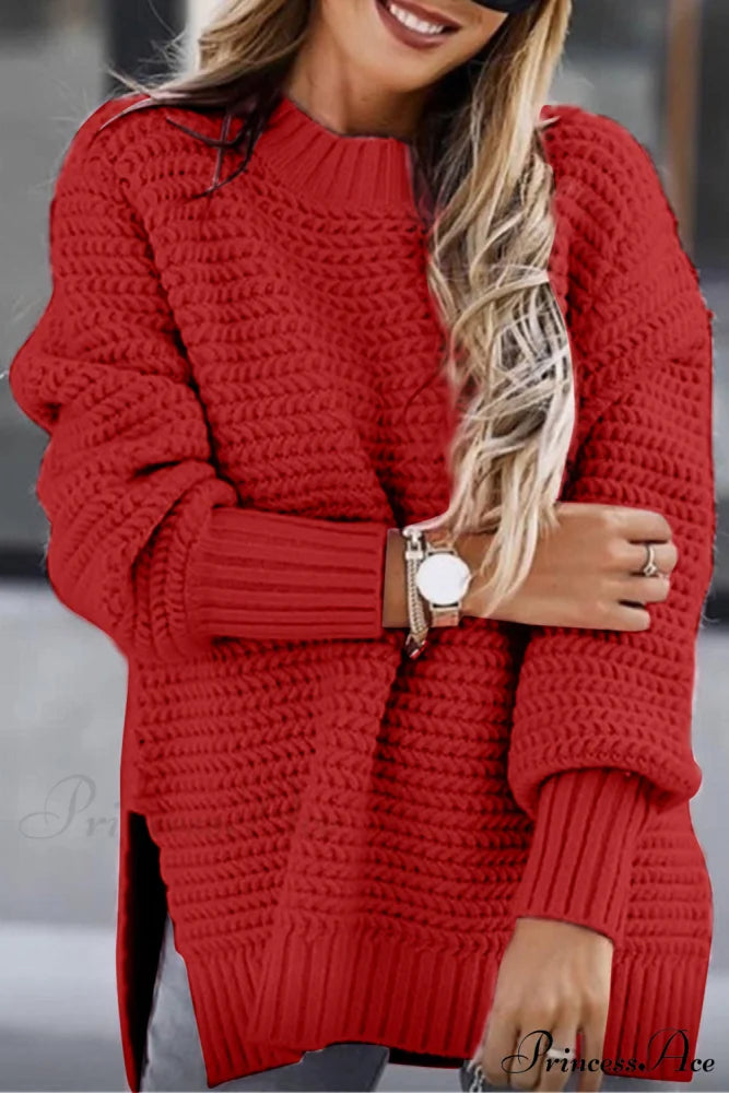 Slit Neck Round Sweater Deep Red / S