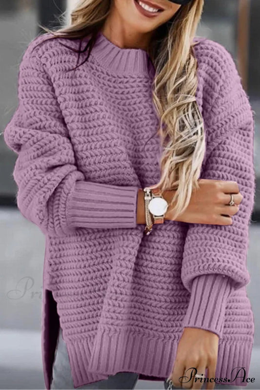 Slit Neck Round Sweater Lilac / S