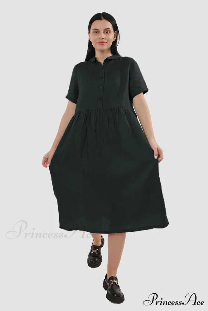Slouchy Linen Daisy Dress Black / L