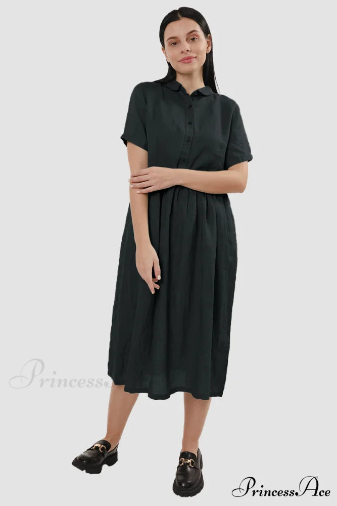 Slouchy Linen Daisy Dress Black / M