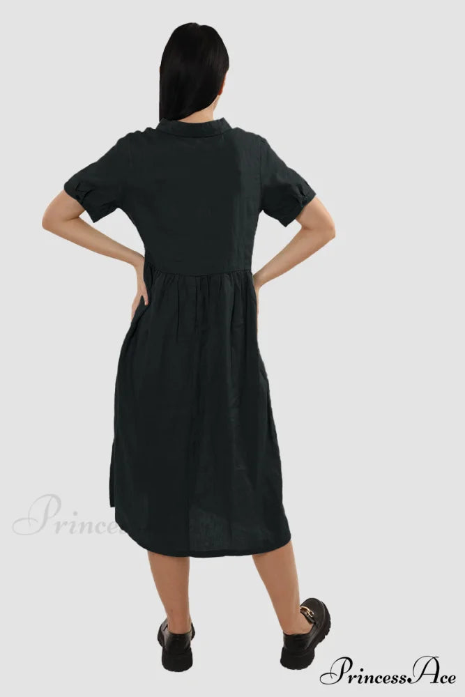 Slouchy Linen Daisy Dress Black / XL